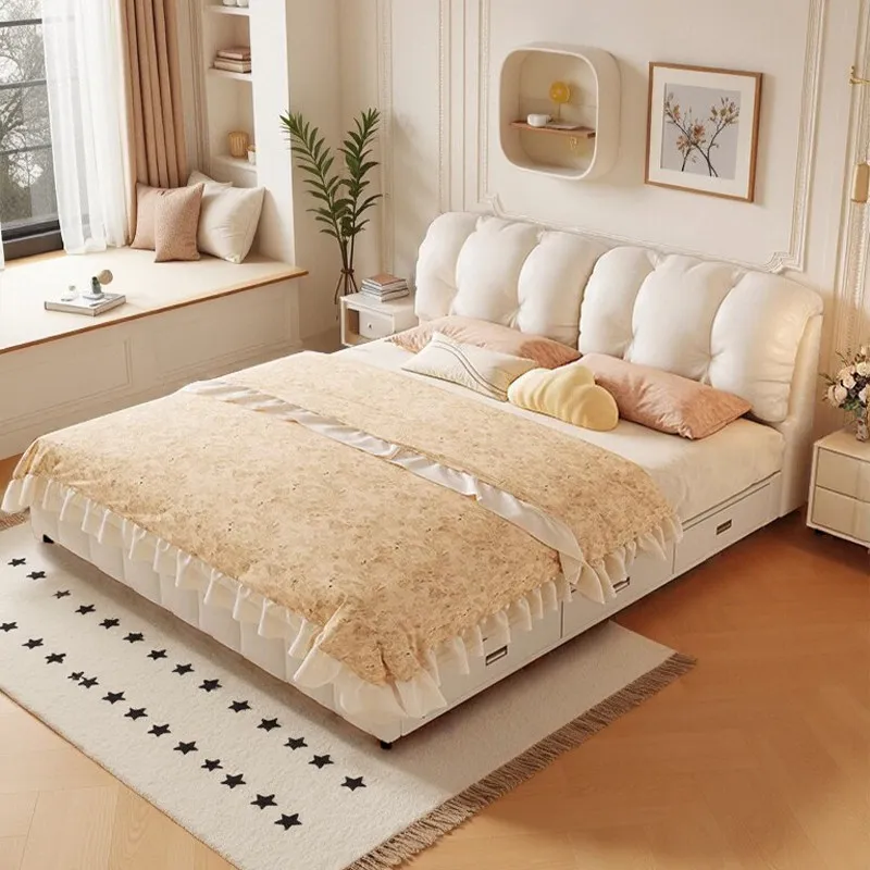 

American Cheapest Double Bed Beige Modern Japanese Basic Double Bed Simple Advanced Muebles Para El Hogar Bedroom Furniture