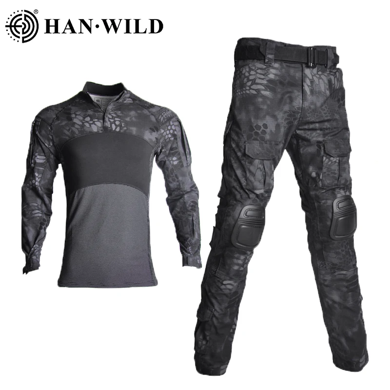 HAN WILD Camping Combat Uniform Tactical Suit for Men Shirt Wear Resistant Softair Climbing Pants Hiking Sets Hunting Clothes