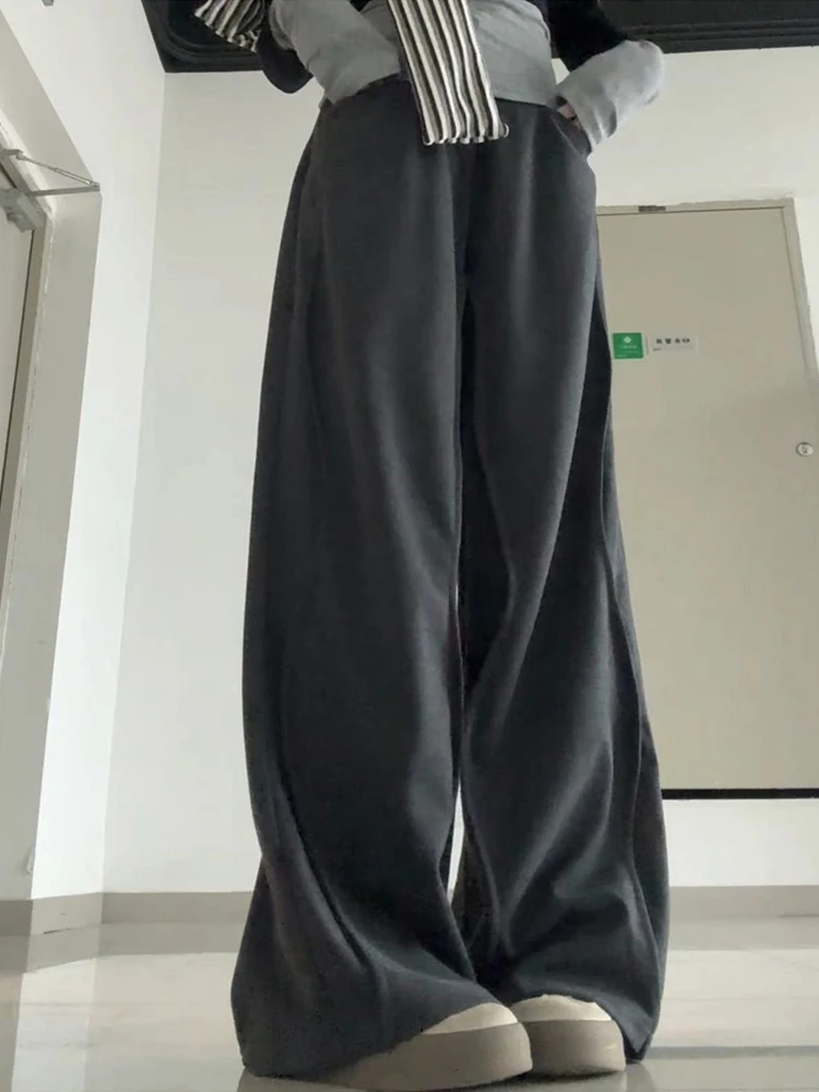 Spodnie damskie z szerokimi nogawkami z wełny, na jesień i zimę, ocieplane, z podszewką, lejące, eleganckie, codzienne, proste...