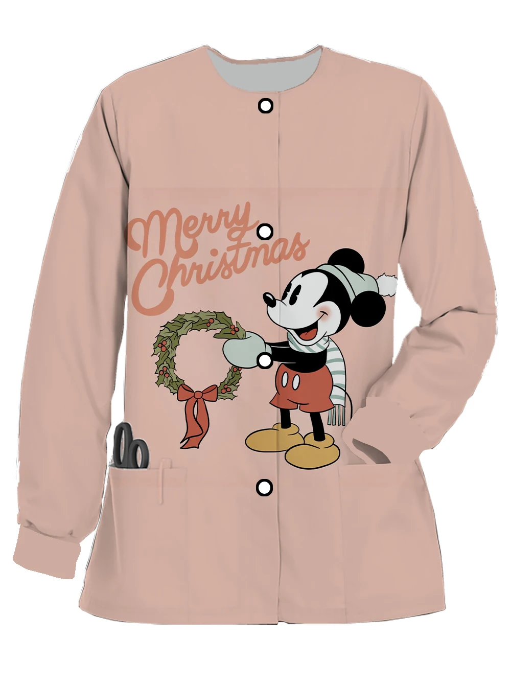 Christmas Disney Mickey Minnie print long-sleeved nurse uniform button spring and autumn cardigan jacket pet doctor work uniform