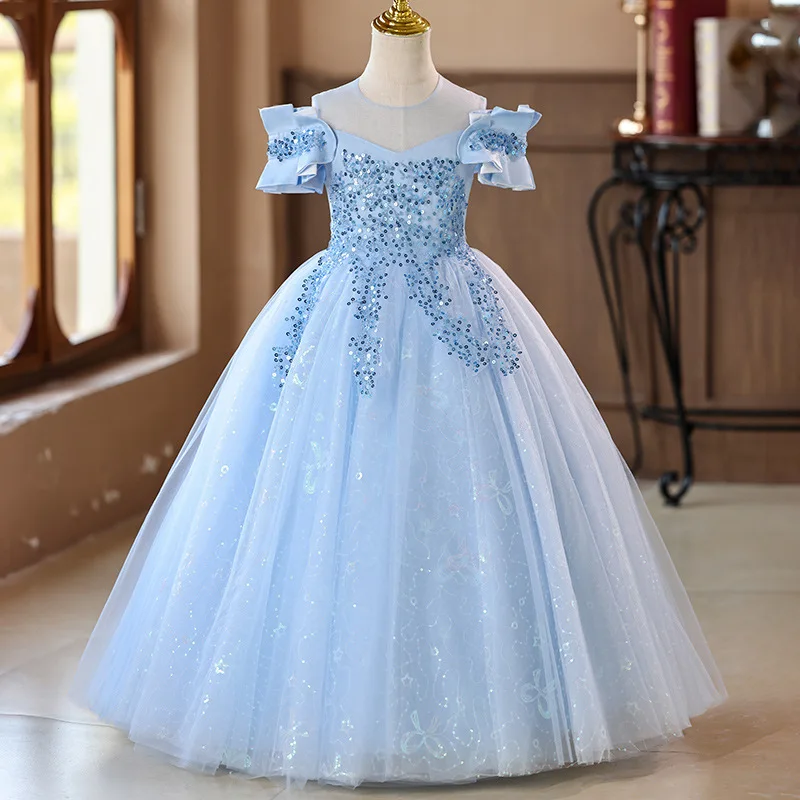 Vestido de casamento com lantejoulas para meninas de 3 a 12 anos, festa de aniversário, cerimônia de formatura, concurso, feriado