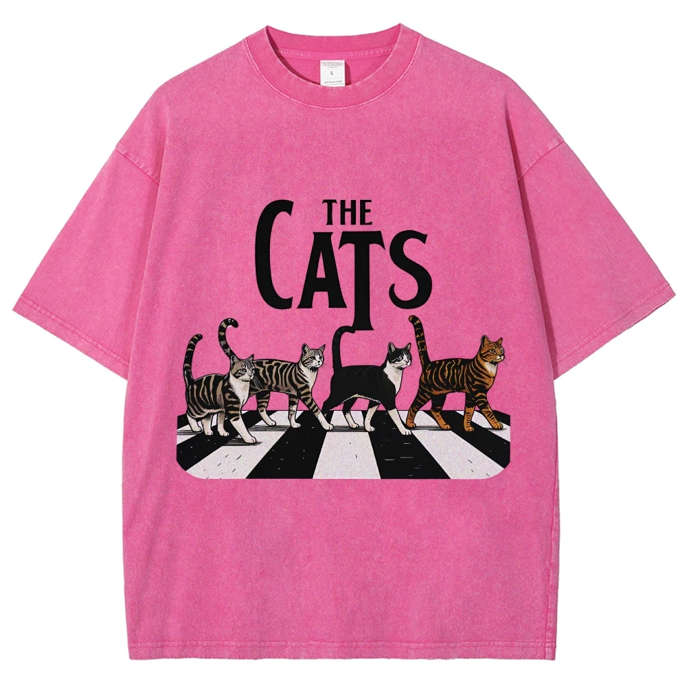 Cute Cats Generation Walking On Zebra Crossing Ladies T-Shirt Top Cartoon Cat Lovers Tee Women's y2k Shirt Girls Trip 90s