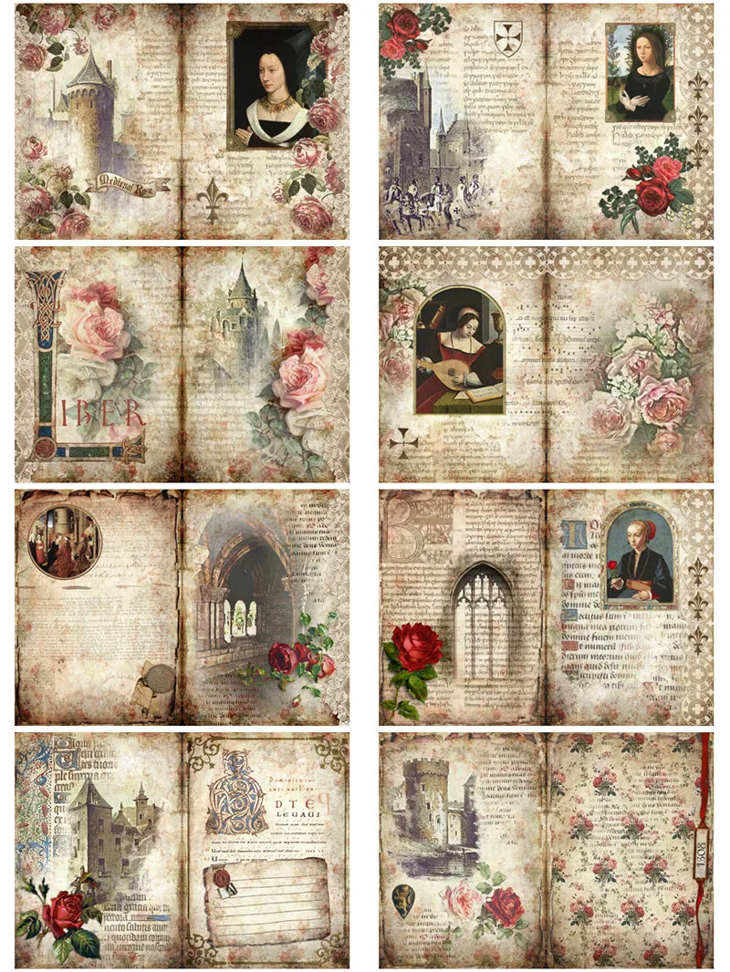 7Pcs/Pack Retro Medieval Rose Flower Vintage Sticker DIY Craft Scrapbooking Album Junk Journal Decorative Stickers