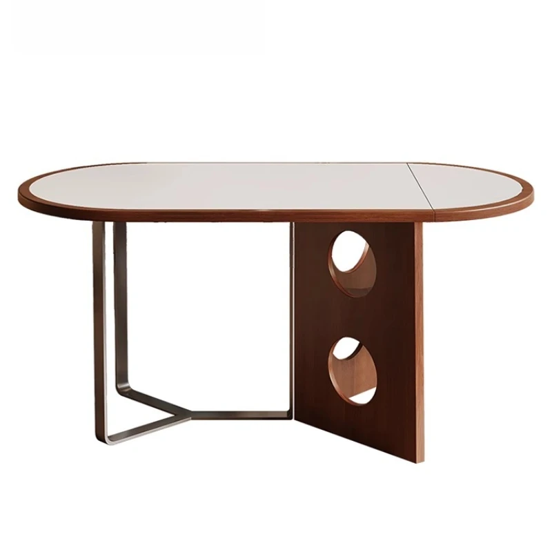 

Medieval rock slab dining table and chairs 2024 new household small apartment retractable against the wall folding dining table