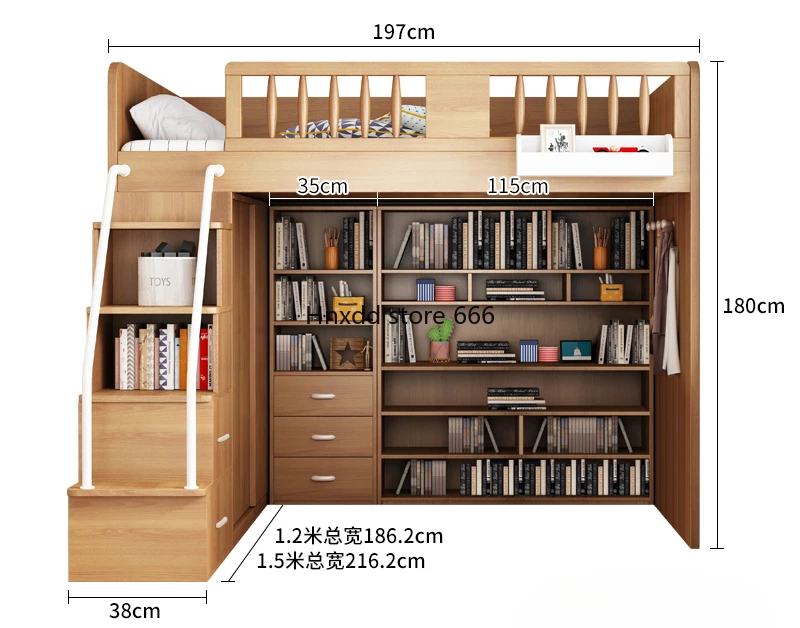 Children's bed, desk, integrated elevated small apartment with wardrobe