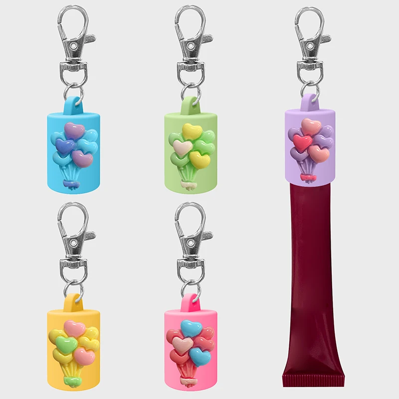 Bolsa de lápiz labial portátil, bolsa de maquillaje, bolsa de bálsamo labial, llavero, soporte, cubierta protectora, tapa con forma de globo para bálsamo de brillo de labios