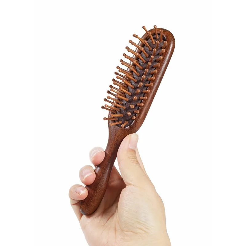 مشط تدليك ذو وسادة هوائية رقيقة من خشب الصندل، مشط من الخشب الصلب، مشط نسائي محمول للسفر