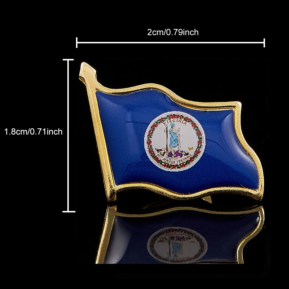 الولايات المتحدة الأمريكية كومنولث ولاية فرجينيا المينا المعدنية ثلاثية الأبعاد يلوحون العلم الوطني الولايات المتحدة البلد شارة بدبوس التلبيب