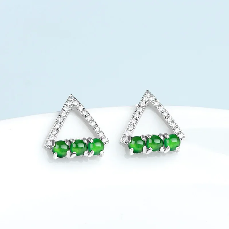 

Burmese Jade Earrings 925 Silver Charm Jewelry Chinese Designer Natural Jadeite Green Vintage Women Ear Studs Gifts Emerald