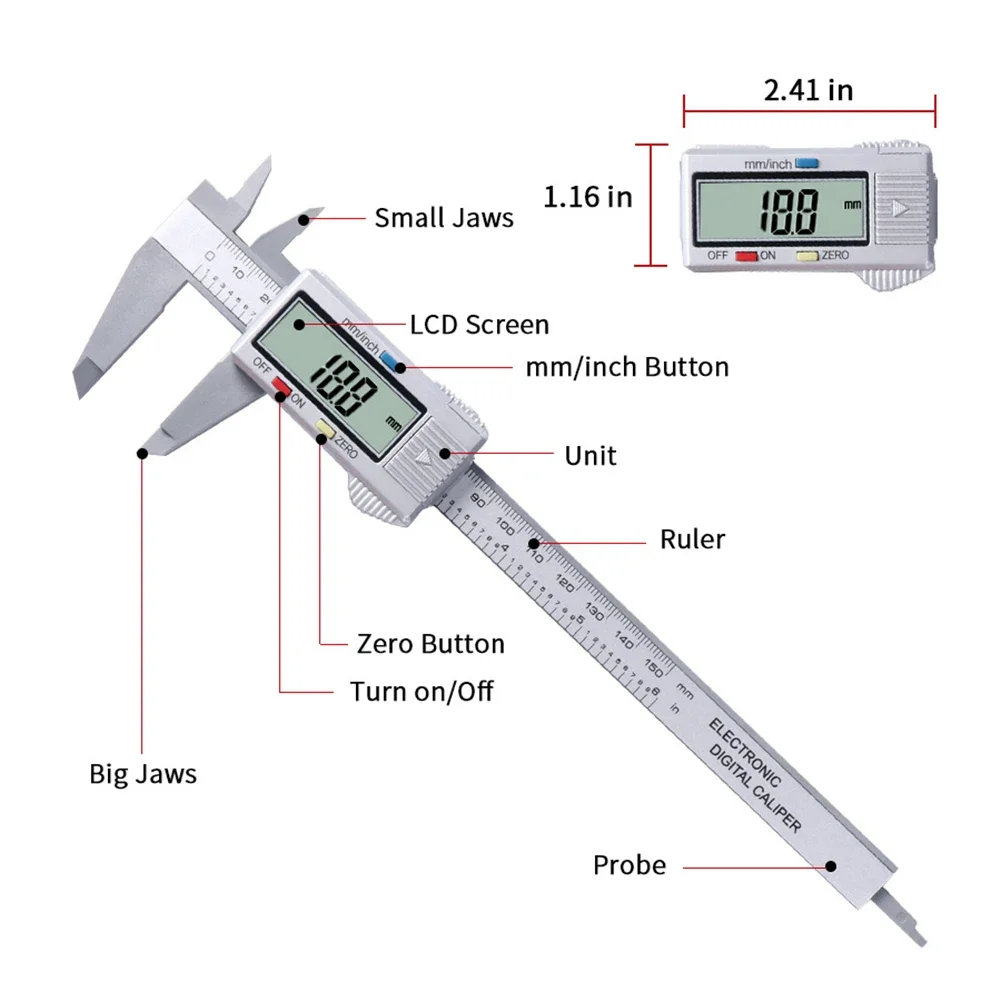 0-150mm LCD Digital Depth Ruler Electronic Vernier Calipers Gauge Micrometer