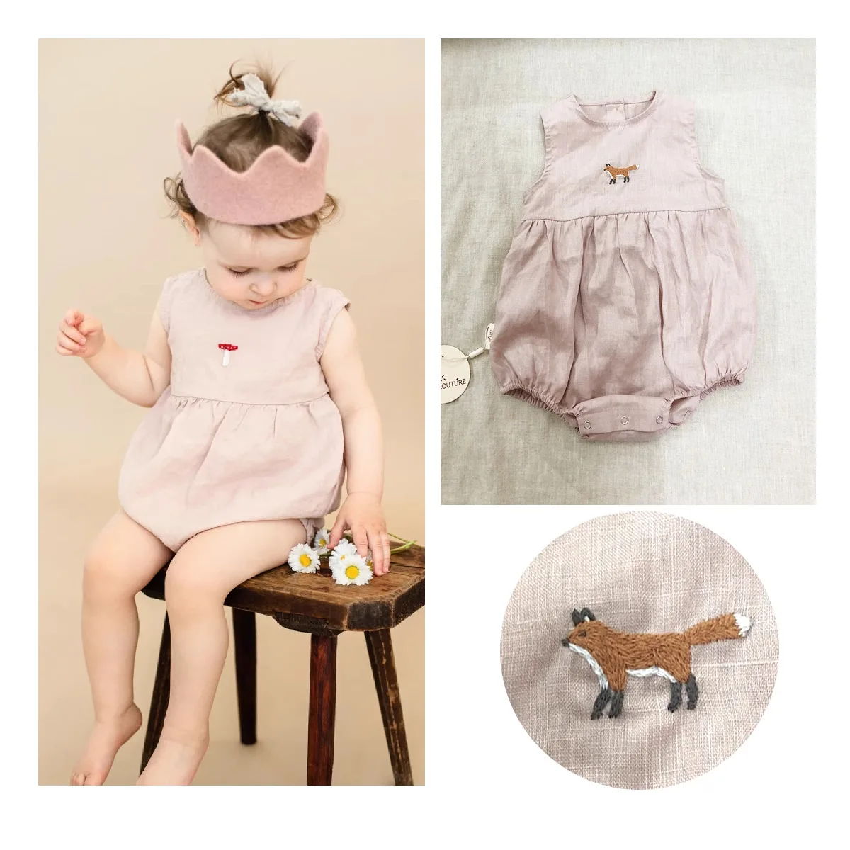 

Комбинезон без рукавов для маленьких девочек и мальчиков, милый детский костюм с вышивкой