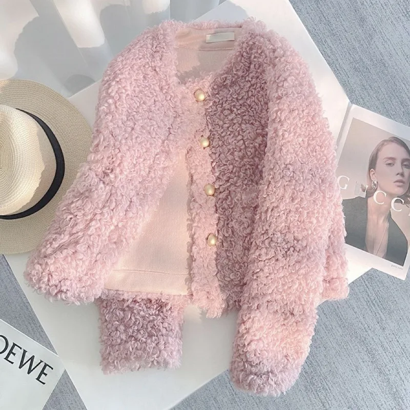 

lamb plush short coat Women's winter new model fur thicken temperament tops fashionable elegance solid top Vintage thicken