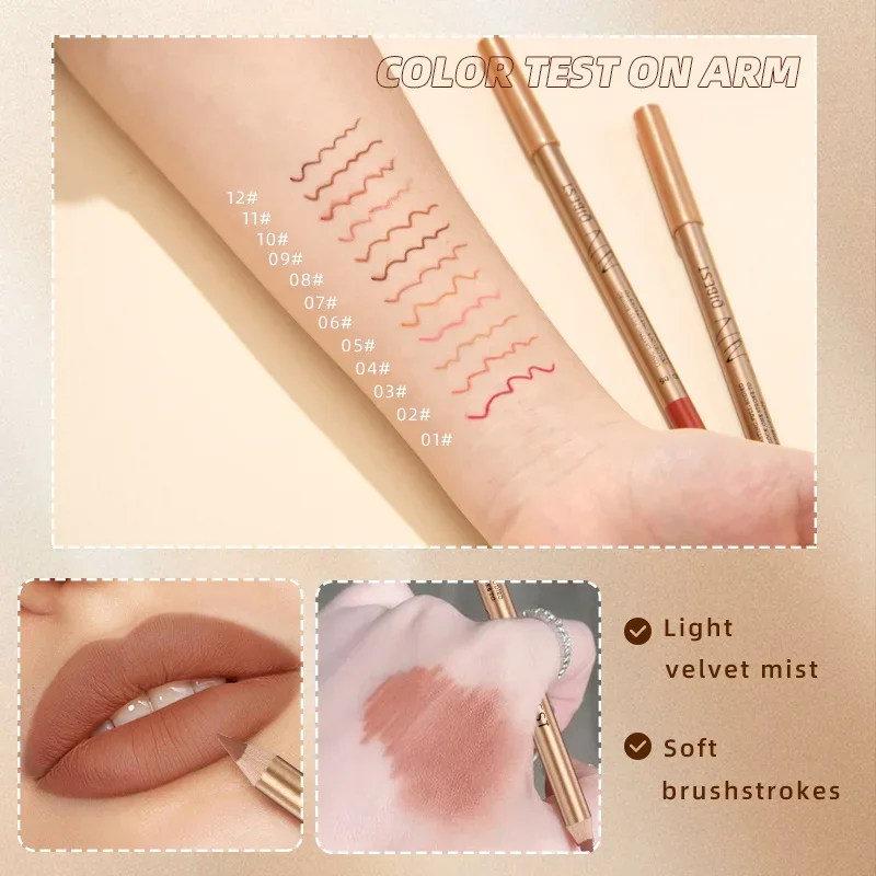 Matita per labbra a 12 colori Linea opaca liscia Matita per labbra impermeabile Durevole Tazza antiaderente Penna per rossetto Trucco di bellezza Scatola natalizia
