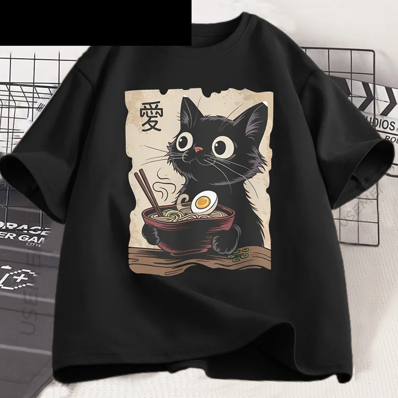 

Funny Cat Ramen T-shirt Graphic Tee Kawaii Anime Cat Graphic T Shirts Men Women Casual Short Sleeve Tee Graphic T Shirts