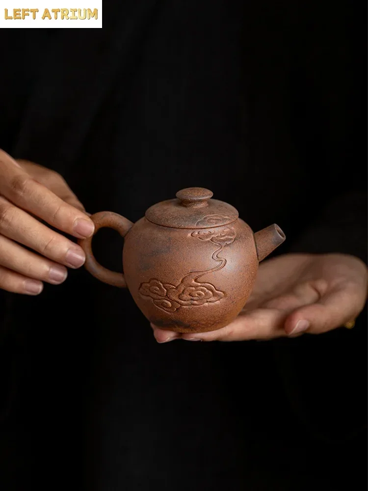 Old Rock Mud Rough Pottery  Shape Tea Pot Retro Teapot Tea Kettle Tea Ceremony Tea Making Single Pot Tea Ceremony