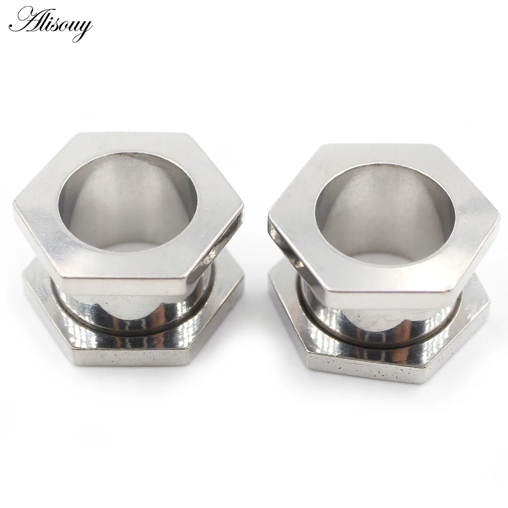 Alisouy 2 قطعة مسدس من الفولاذ المقاوم للصدأ الجوف الخيوط الأذن الأنفاق المقابس المتوسع نقالة قياس أقراط ثقب مجوهرات للجسم #3