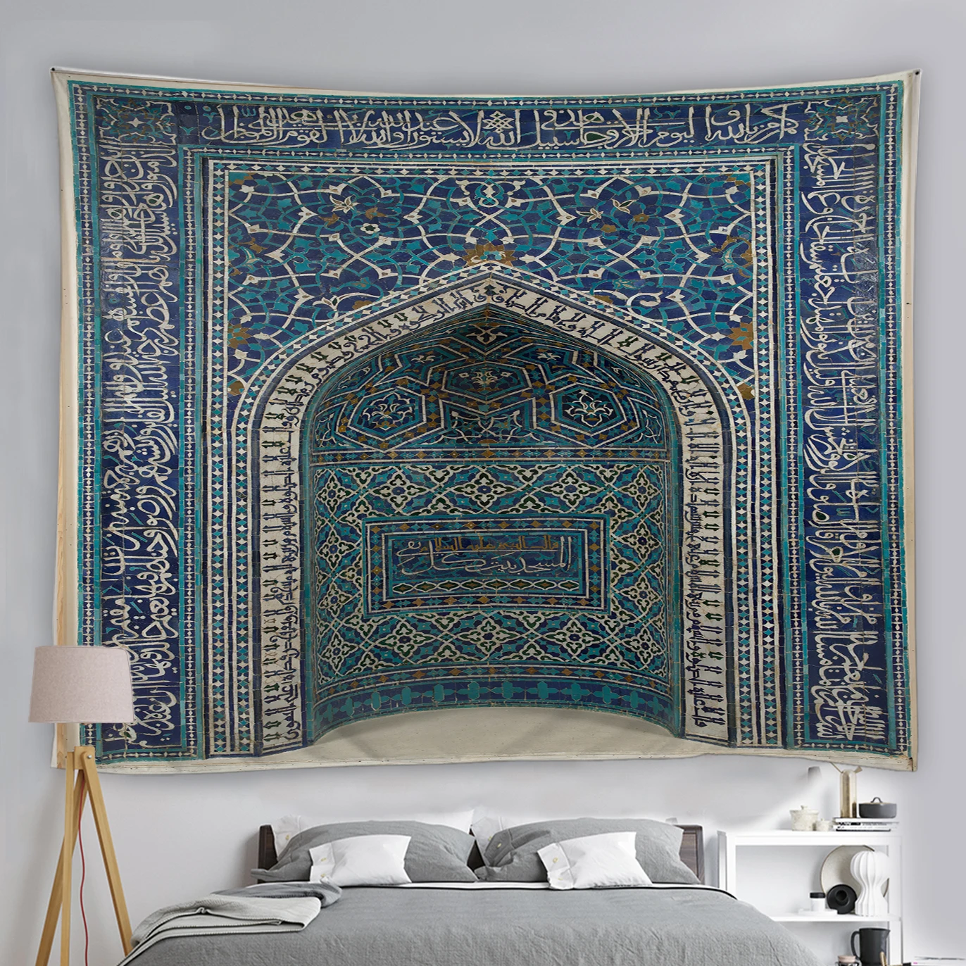 Islamic Retro Blue Moroccan Architectural Tapestry hanging geometric pattern Door Bohemian Living Room Home decor tapestry