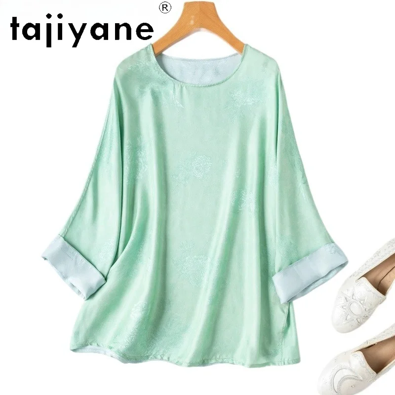 

TAJIYANE 100% Mulberry Silk Women T Shirts Reversible Casual Loose T Shirt O-Neck Real Silk Summer Tops for Woman Clothing 2026