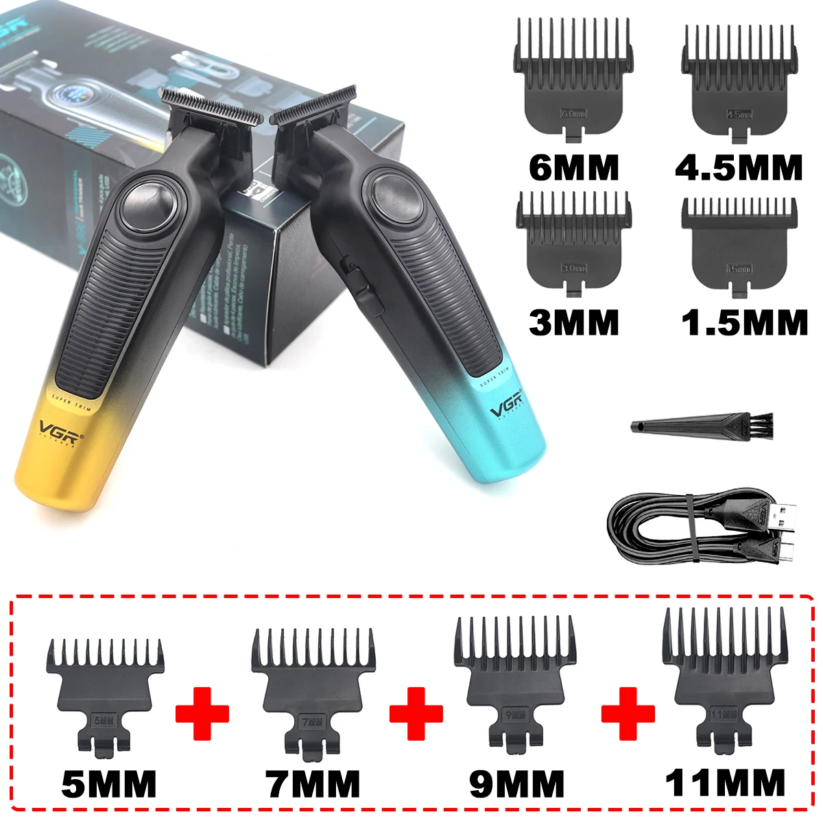 VGR V-996 Beard Trimmer for Men DLC T-Blade LED Display Cordless USB Oil Head Finishing Machine Professional Hair Clipper
