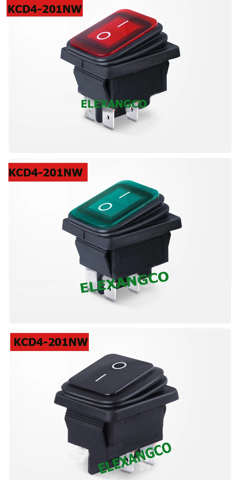 5PCS Wasserdichte Boot Schalter Mit Licht KCD4-201NW Warped Boot Netzschalter 4 Pin 2 Geschwindigkeit 16A 125VAC/20A 250VAC – Detail 7