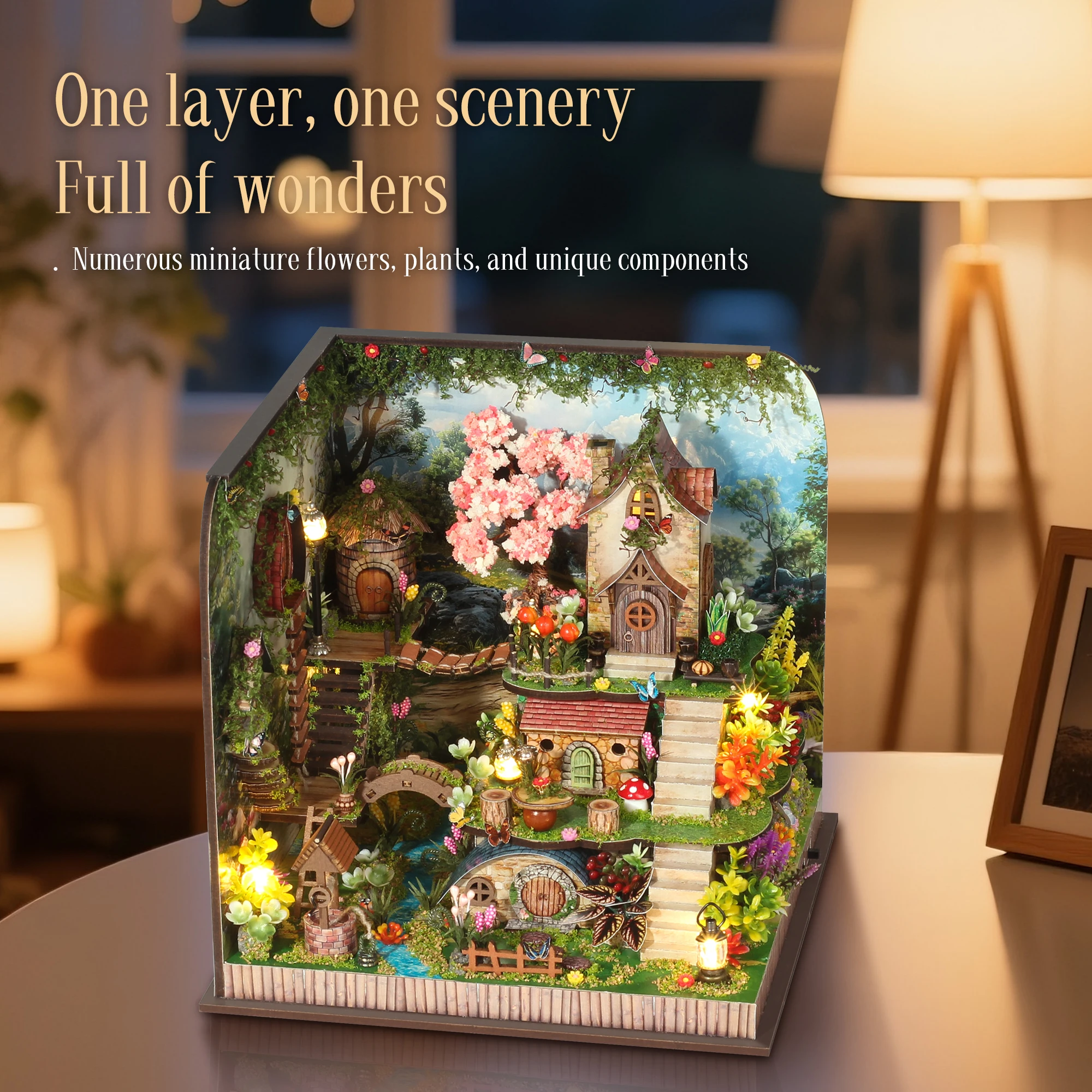 DIY ไม้อาคารจิ๋วชุดกระซิบ Woods Cottage บ้านตุ๊กตาพร้อมเฟอร์นิเจอร์ Forest Casa Dollhouses สําหรับของขวัญเพื่อน