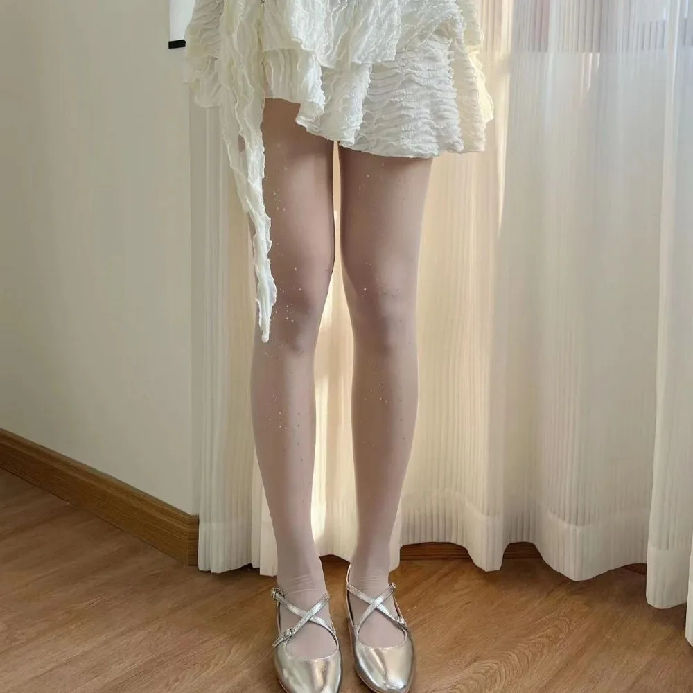 แฟชั่นเอวสูงถุงน่องเงาบางเฉียบเลื่อมแฟลชเซ็กซี่ถุงน่องยืดหยุ่นสูงเกาหลีถุงน่องการแสดงบนเวที