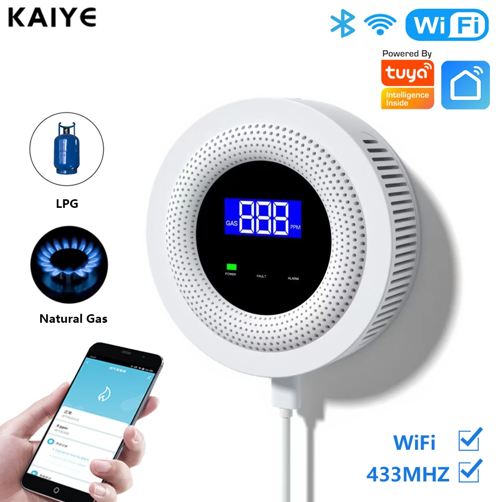 Tuya Wifi Natural Gas Leak Detector Alarm Security Protection Smart Home 433MHz Wireless Gas Leakage Sensor Fire Safety Detector
