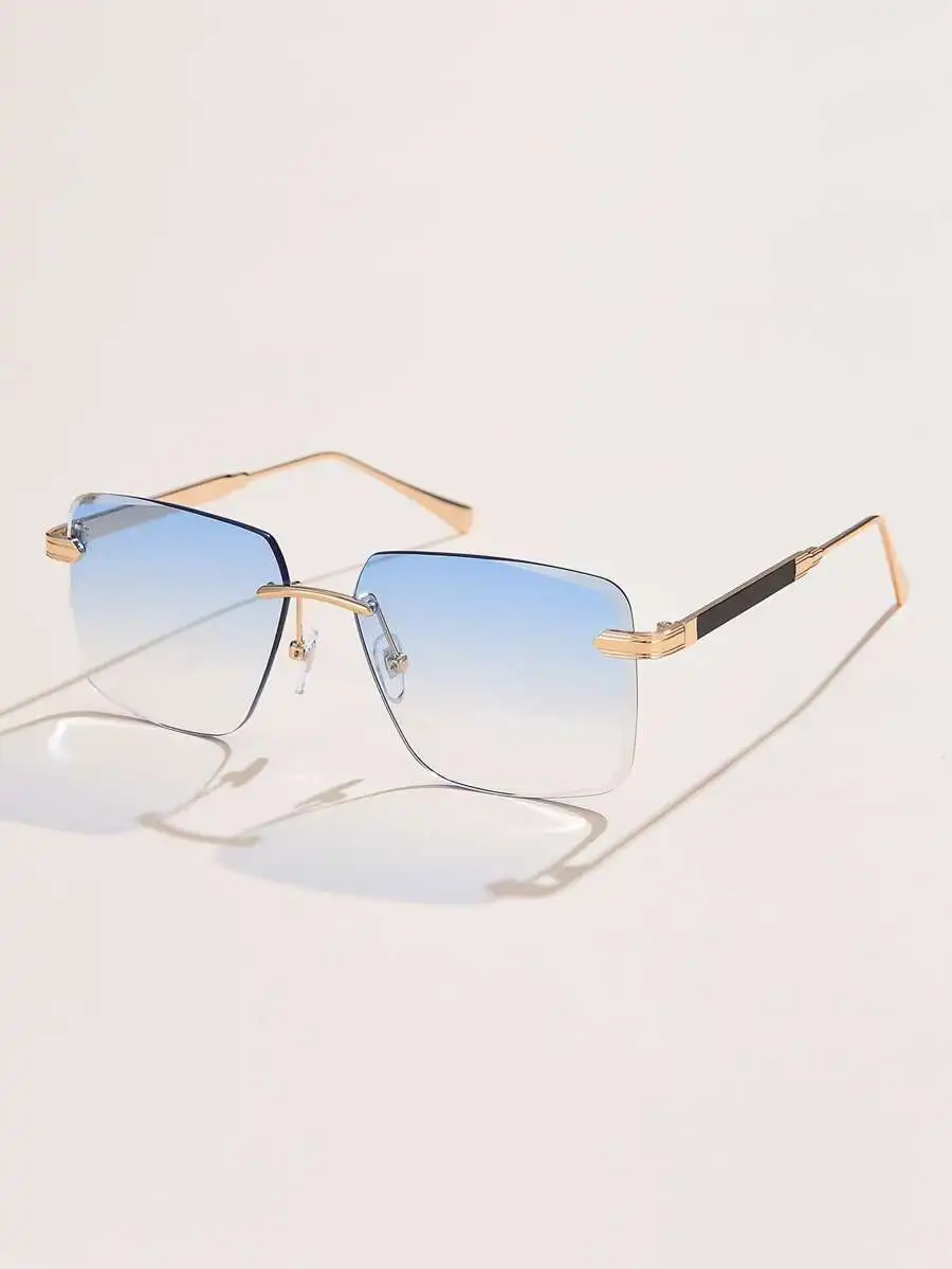 1pc Women Fashion Gradient Color Rimless Square Frame Fashion Glasses, Accessory For Travel And Daily Wear Beach Accessories