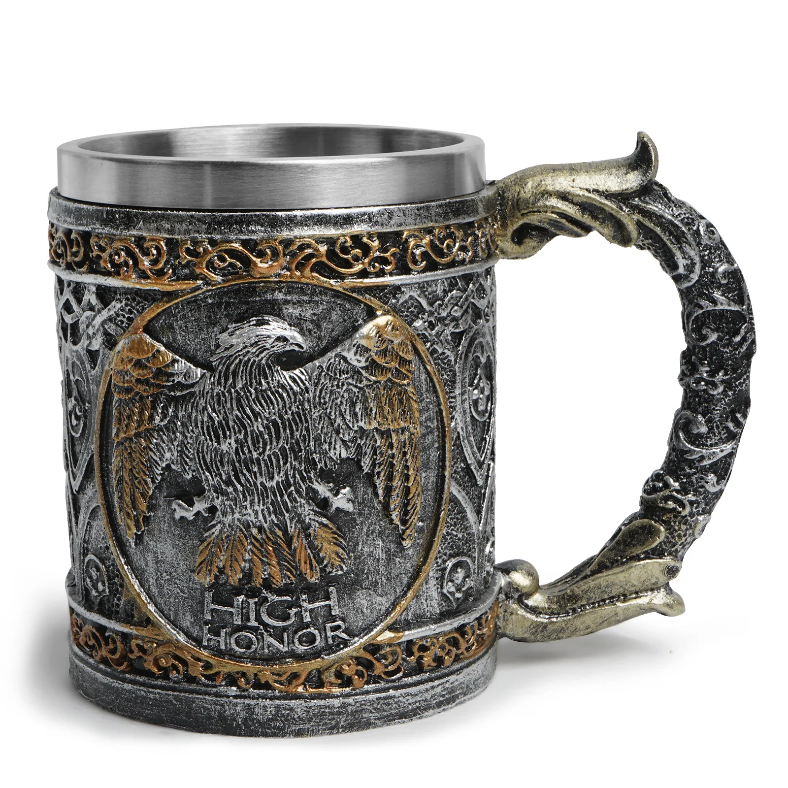 450ml Viking Wooden Barrel Beer Mug 3D Resin 304 Stainless Steel Coffee Cup Bar Party Gift Mug Large Capacity Water Cup