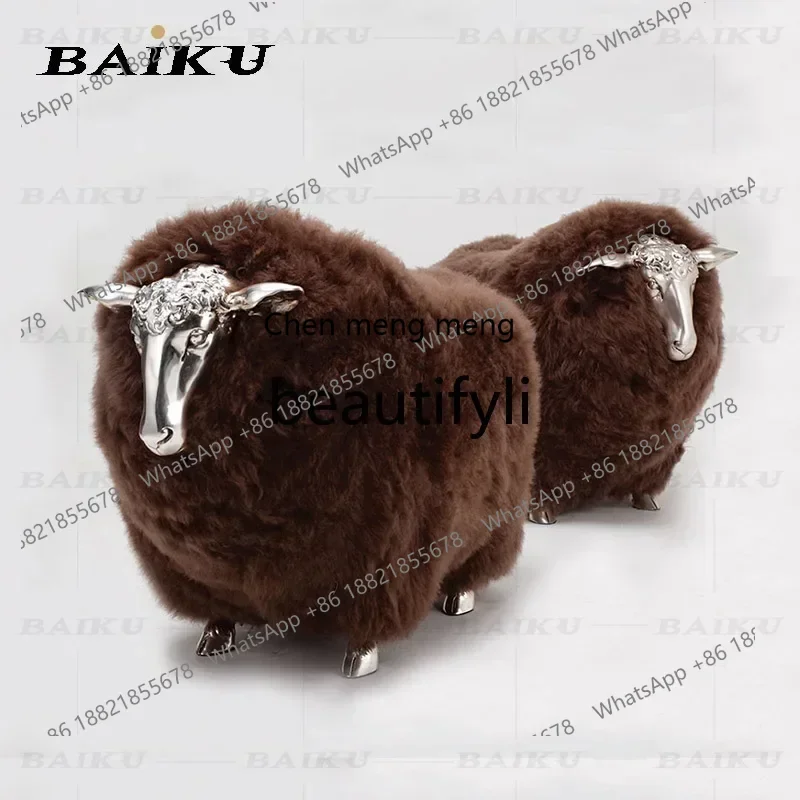 

New arrive Creative fiberglass stool living room home real wool simulation sheep floor ornament model room