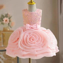 Big Flower Girls Party Dresses Puffy Tulle Elegant Kids Princess Dress For Girl Birthday Wedding Prom Gown Children Costumes