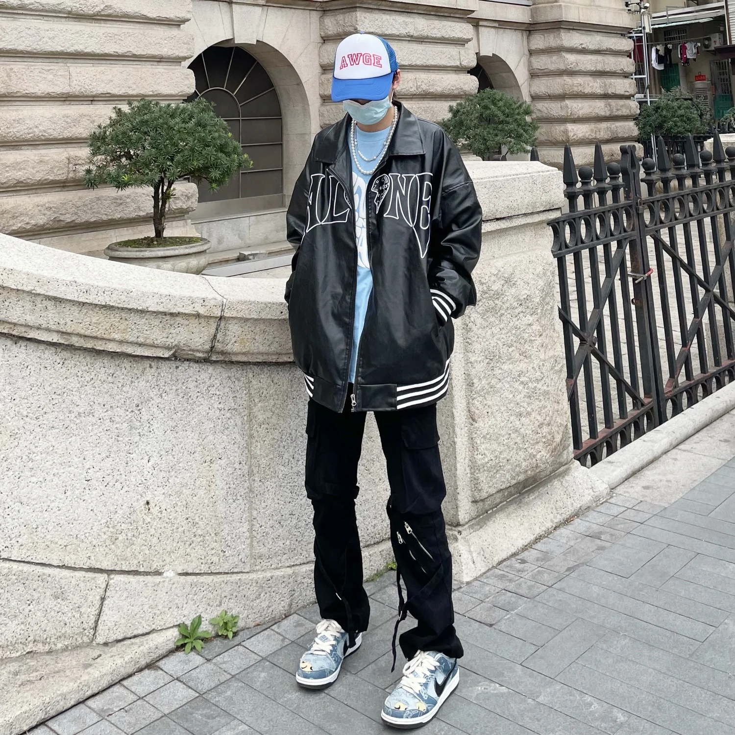 European And American Street Vibe Style Bandage Multi Pocket Straight Cargo Pants Zipper Trend Pants Men