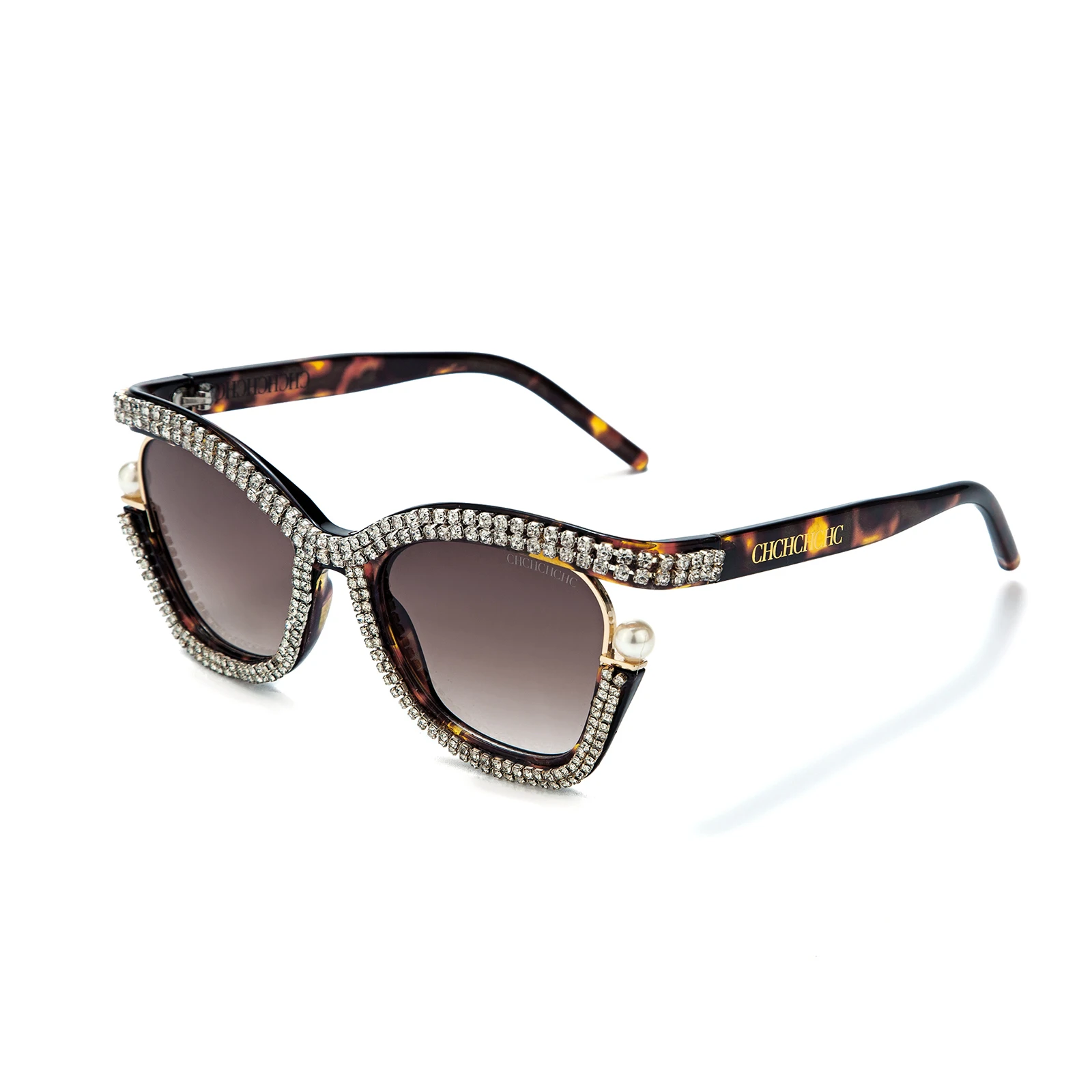 Luxury Rhinestone Pearl Cat Eye Sunglasses Vintage Evening Decoration Red Carpet Gift Women Red Box