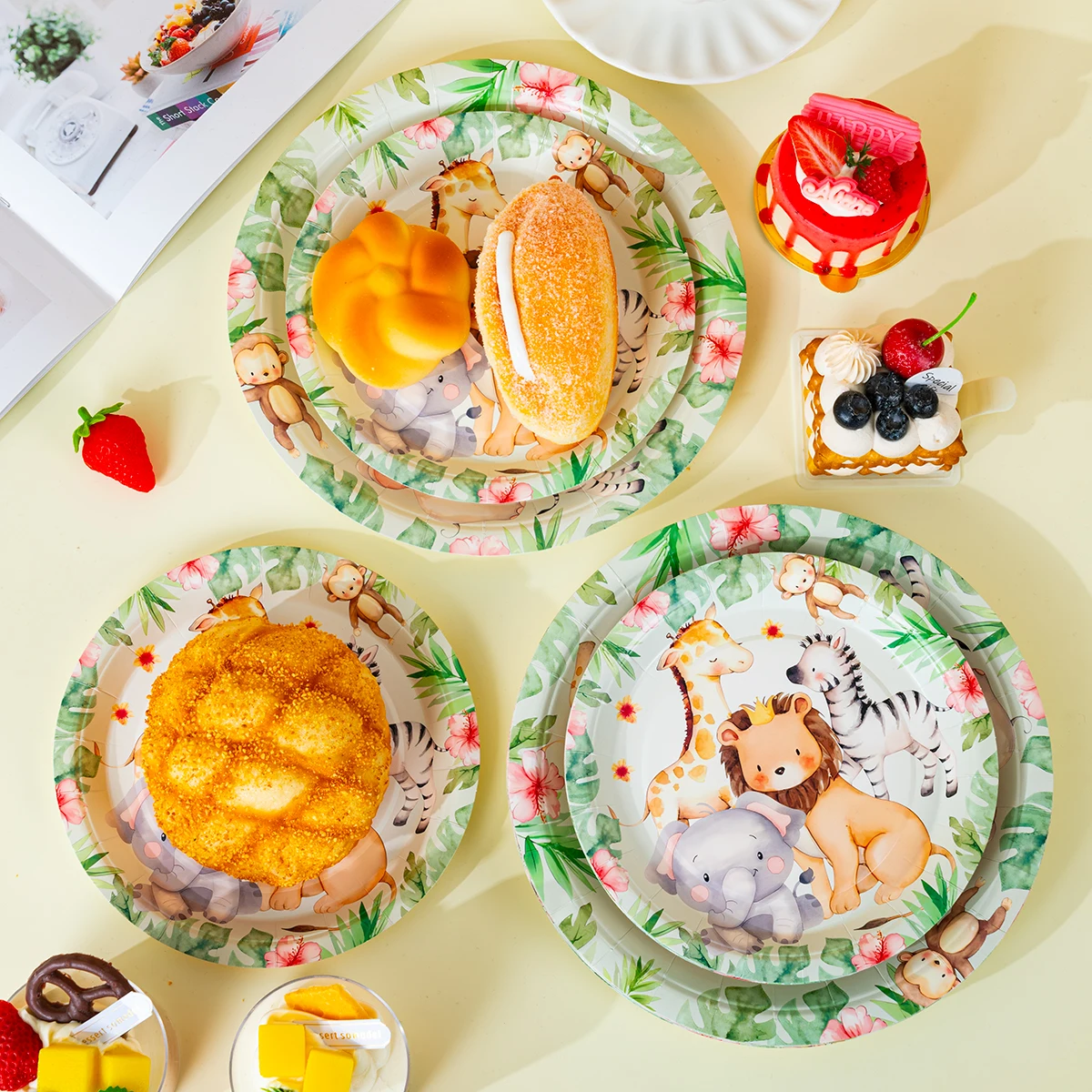 Jungle Safari Animal Paper Plates Disposable Dinner Plates Lion Giraffe Elephant Wild Themed Birthday Party Decor - view 5
