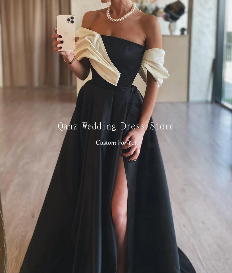 Qanz Fashion Evening Gown Split Vestidos Elegantes Off The Shoulder Sleeves Vestidos Stain Wedding Party Dress Customized