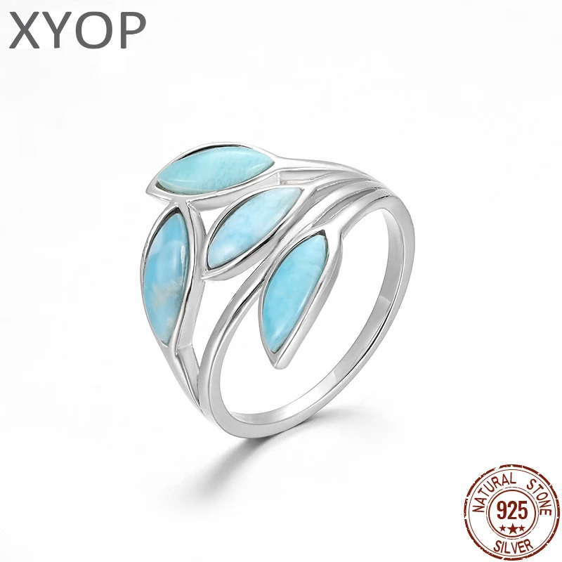 Olive Branch Give the Mother Gift 925 Sterling Silver Natural Gemstones Larimar Ring for Women Simple Female Jewelry Dating