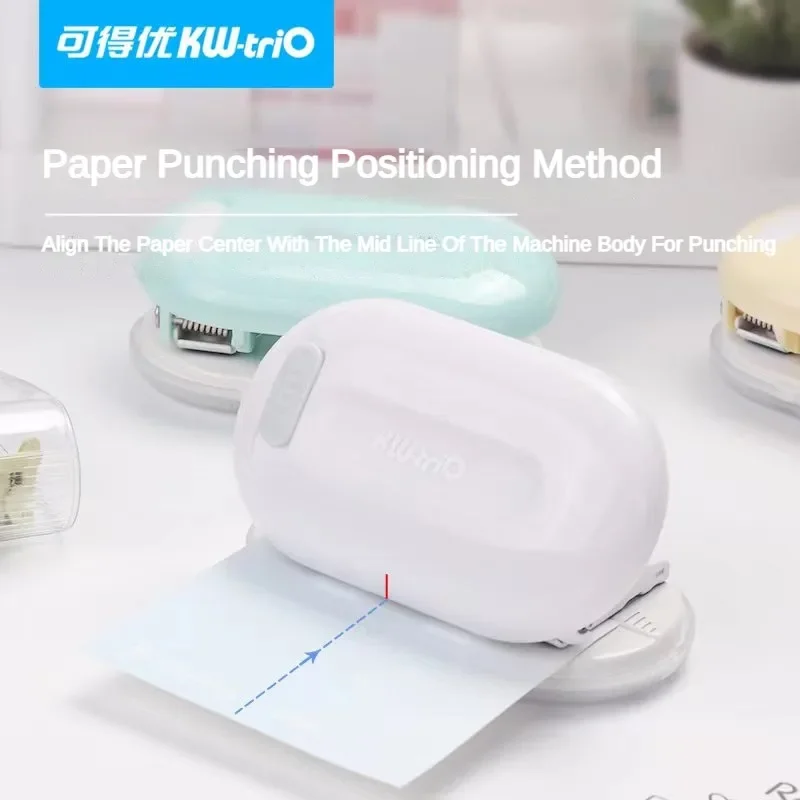 

KW-TRIO 3 Hole Bean Shaped Paper Punch Macaron Color Mini Punch Machine with A Spacing of 28mm Stationery Office Supplies