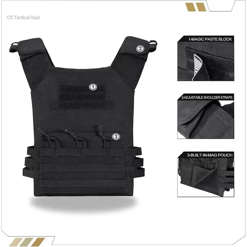 Tactical Denim Vest Solid No Closure Multi-Function Load Outdoor CS Protective Lightweight Fitness Breathable Durable Windproof