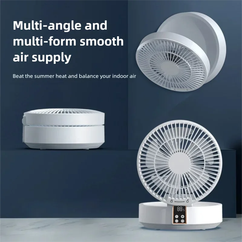 Remote-controlled USB Desktop Air Cooler with Timer and Night Light Functions Foldable 120° Automatic Rotation 3-Speed Fan