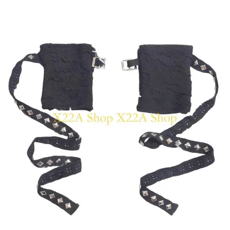 Unique Black Fingerless Gloves Punk Flexible Rivet Studded Gloves For Motorcycling Wear