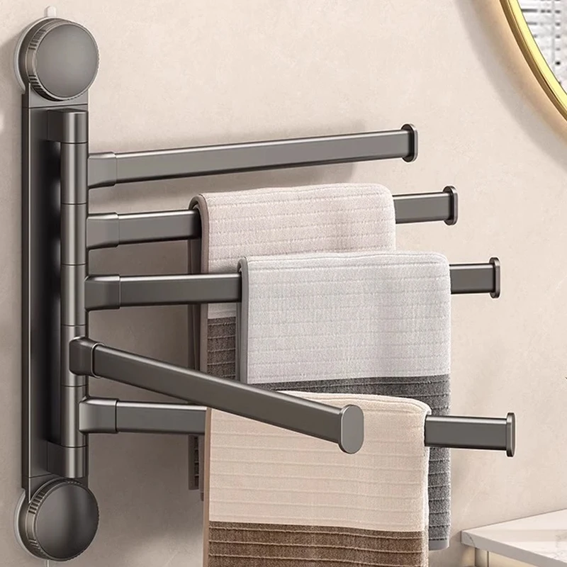 No-Drill Suction Cup Bathroom Rotating Multi-Arm Balcony Clothes Rack Wall-Mounted Storage Towel Rack