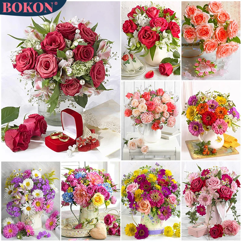 5D Diamond Colored Flower Vase Diamond Cross Embroidery Daisy Rose Color Flower DIY Diamond Mosaic Handmade Home Decoration