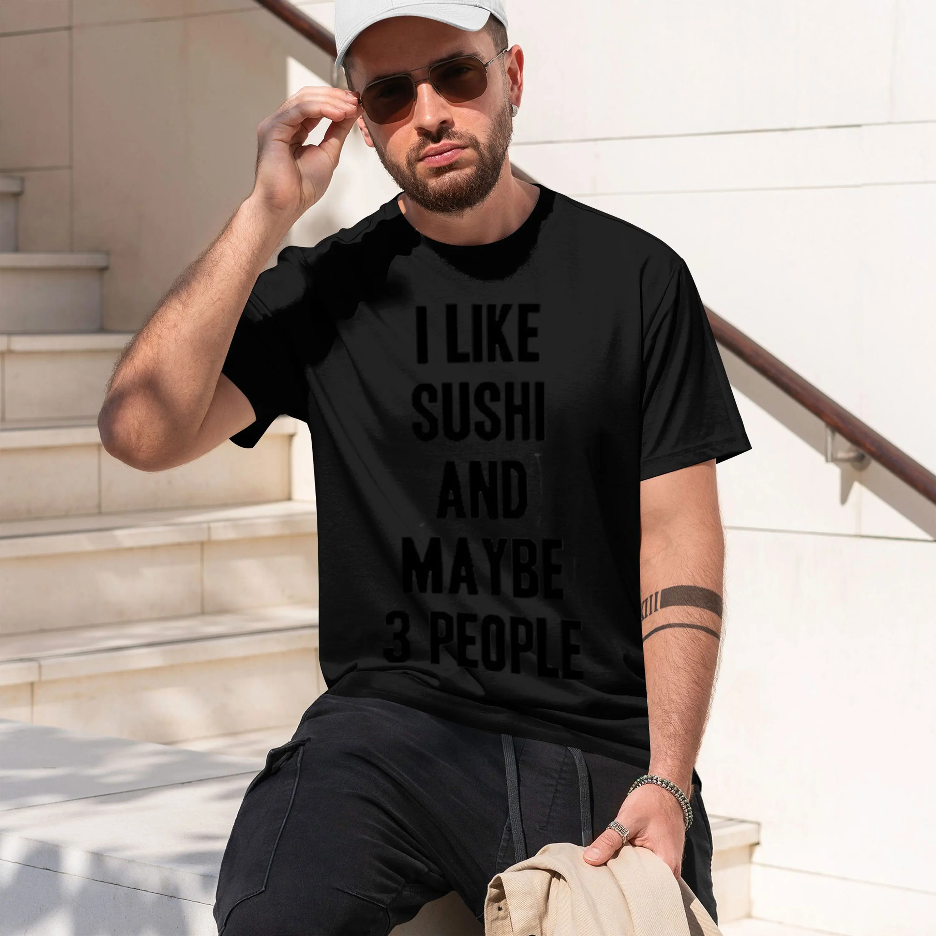 Me gusta el sushi y tal vez 3 personas, regalo divertido para amantes del sushi, camiseta de manga corta con cuello redondo para hombre, modelo nuevo 2026, camiseta clásica Ca