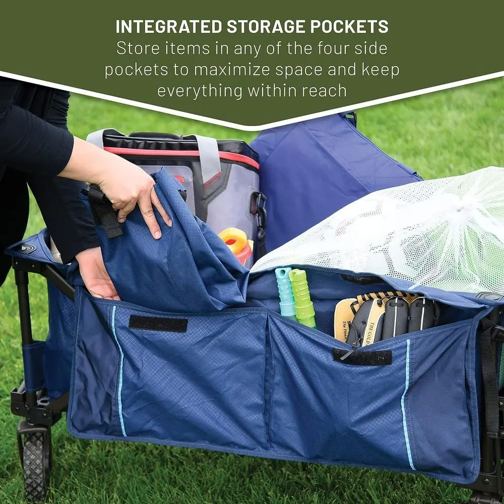 Robuster zusammenklappbarer Wagen, blau, für Outdoor, Camping, Gartenarbeit, Einkaufen, für 225 Pfund