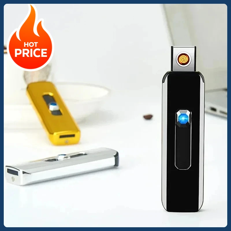 Outdoor Windproof USB Charging Tungsten Coil Lighter, Ultrathin Portable, Flameless, Electric Cigar Lighter, Men's Gifts, New