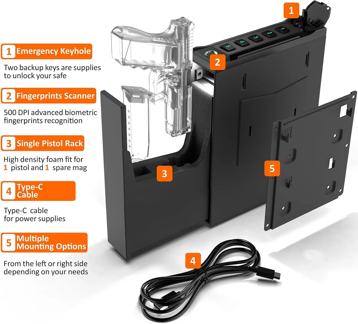 Mounted Gun Safe for Pistols,Quick-Access Auto-Open Sliding Door Handgun Safe for Nightstand Wall Mount Bedside Desk Bed Gun Saf