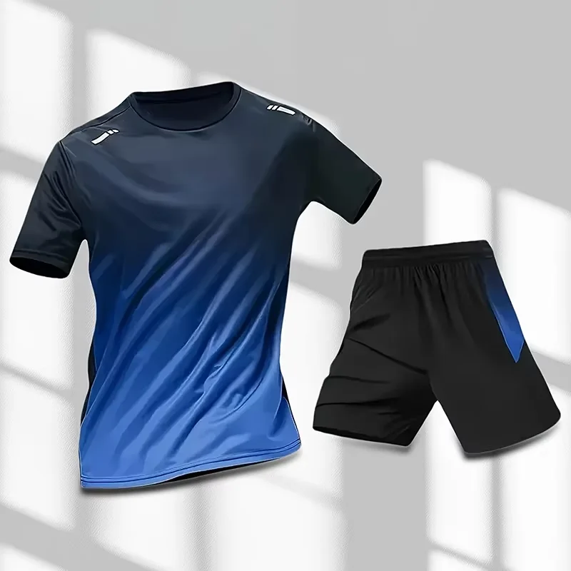 

Summer Men's T-Shirt Shorts Set Male Badminton Quick Drying Fitness Training Sport Outdoor Casual Running Tracksuit Plus Size