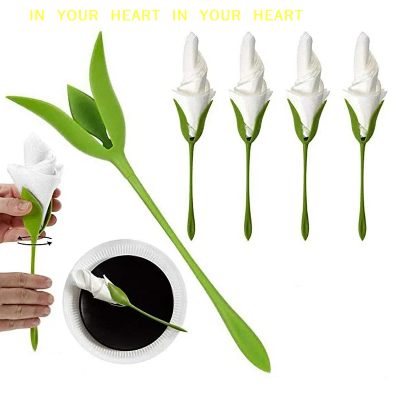 【X】10Pc Floral Napkin Holders Elegant Flower Design for Wedding Table Settings Home Dinner Party Decoration