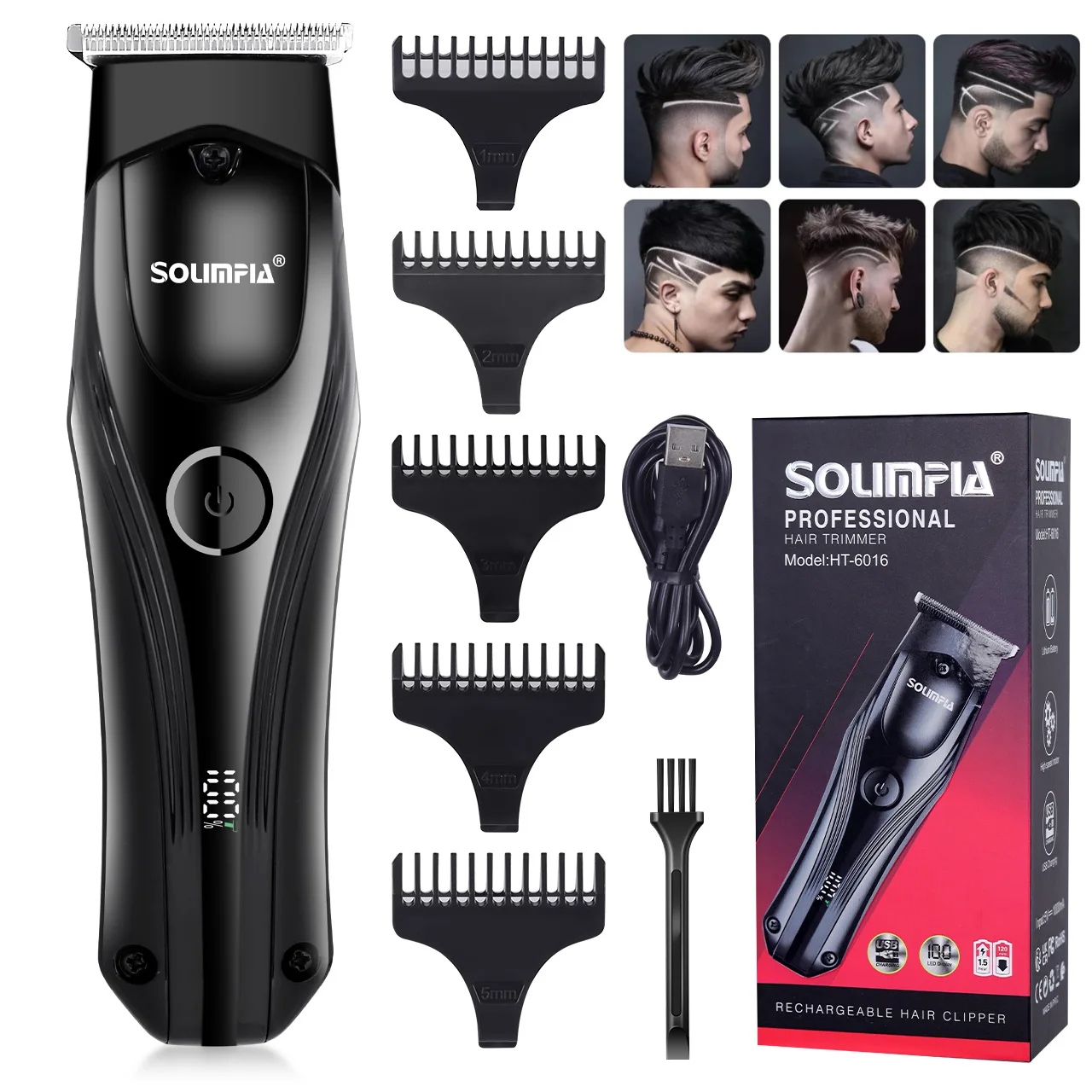 Solimpia Professional Electric Hair Clipper Salon Grade Smart LCD Digital Display R-Shaped Sharp Angle Blade Haircut Machine