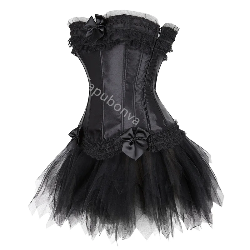 Sapubonva – robe Corset noire, grande taille, Sexy, Bustier, jupe Tutu, style victorien, Burlesque, gothique, exotique, Lingerie Halloween